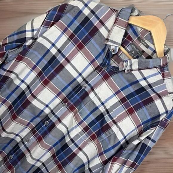 Eddie Bauer Shirt XLT Tall Relaxed Fit Plaid Heavy Soft Cotton Pocket Distressed - Picture 1 of 12